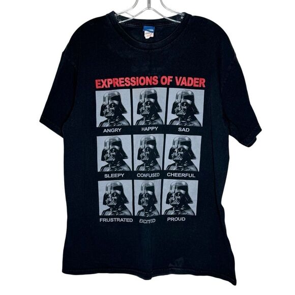 Star Wars Black Short Sleeve Expressions of Darth Vader T-shirt Size L Vintage - Picture 1 of 11